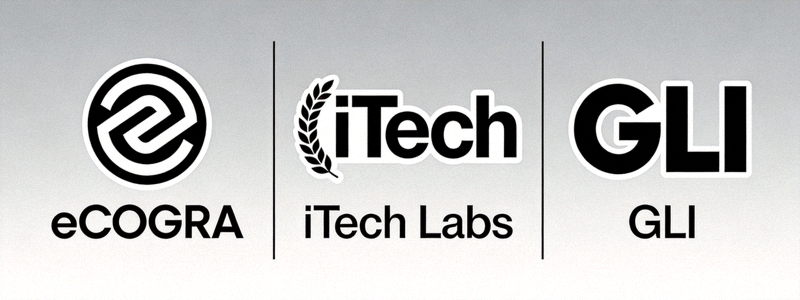 eCOGRA, iTech Labs, GLI 등 게임 공정성 검증 기관의 공식 인증 마크(씰)를 모아서 보여주는 이미지
